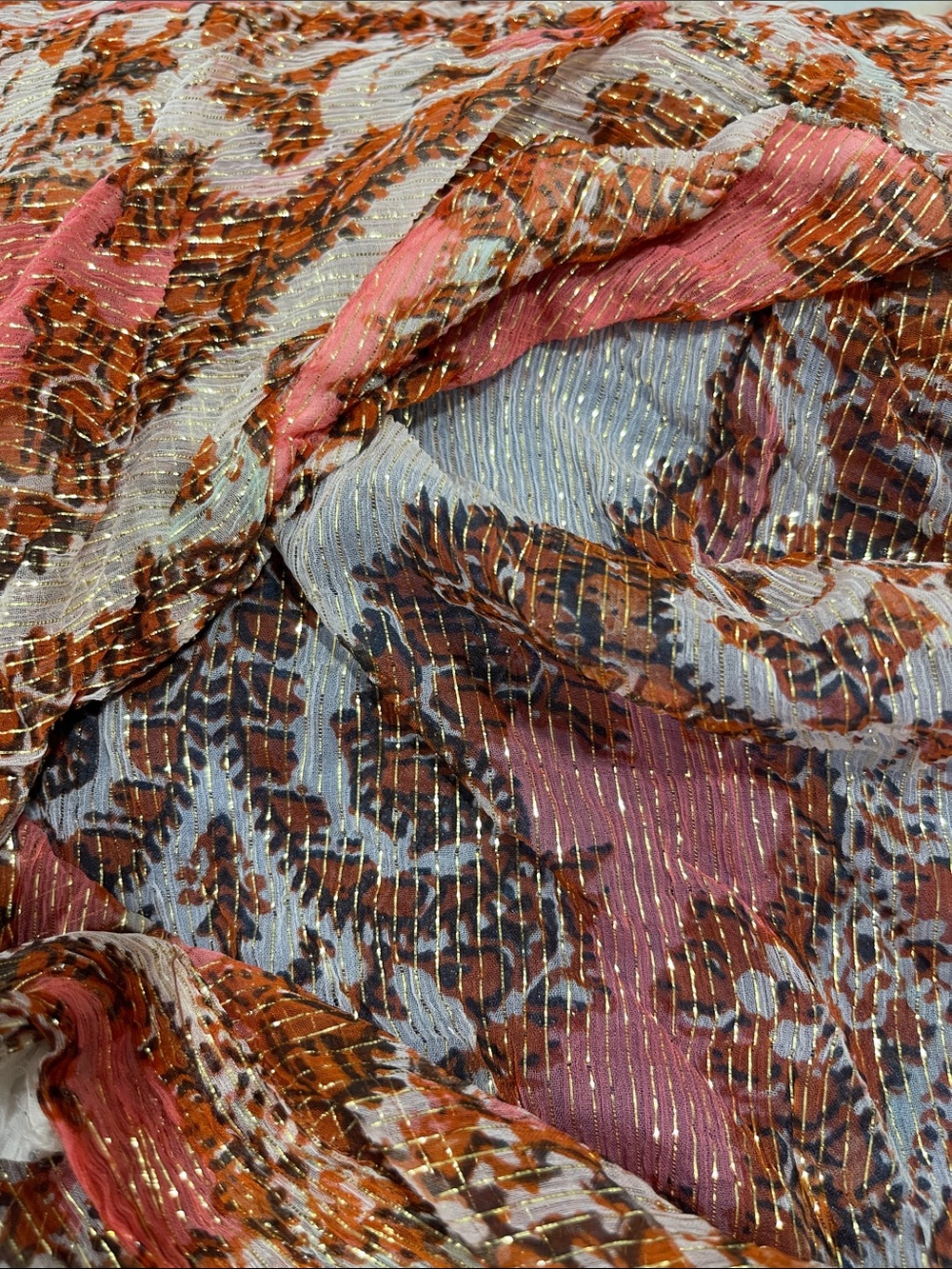 Free People Sheer Paisley Open-Front Jacket in Rust and Pink - Picture 7 of 8